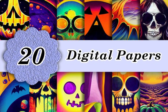 20 Hippie Halloween Digital Papers: Retro Design Assets