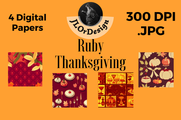 4 Ruby Retro Thanksgiving Digital Papers for Autumn Projects