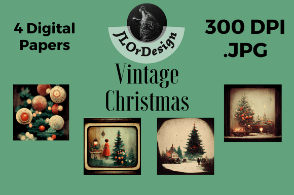 4 Vintage Christmas Digital Papers for Festive Designs