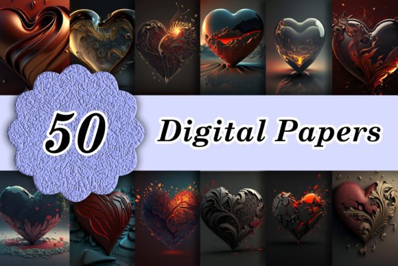 50 Hearts Valentine's Day Digital Papers for Your Projects