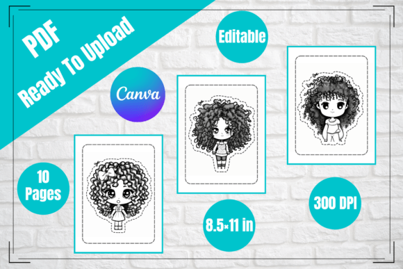 Creative Scissor Skills Practice with Curly Hair Girls B&W