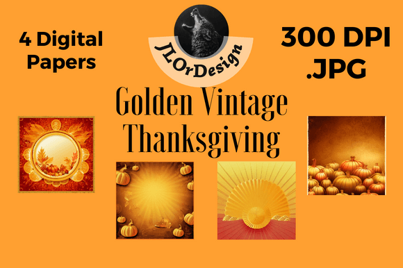 Golden Retro Thanksgiving Digital Papers for Vintage Designs