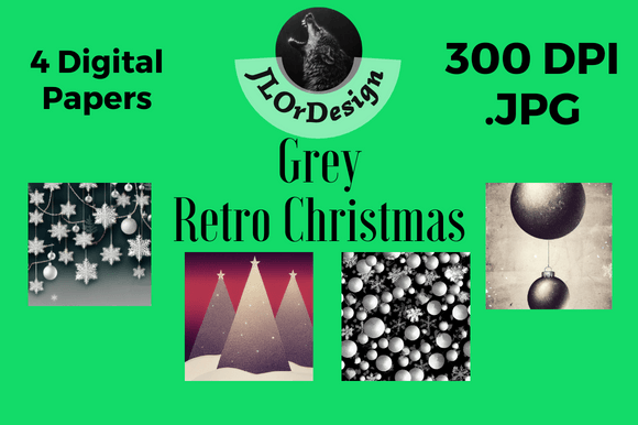 Grey Retro Christmas Digital Papers for Timeless Design