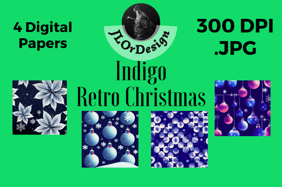 Indigo Retro Christmas Digital Papers for Festive Design