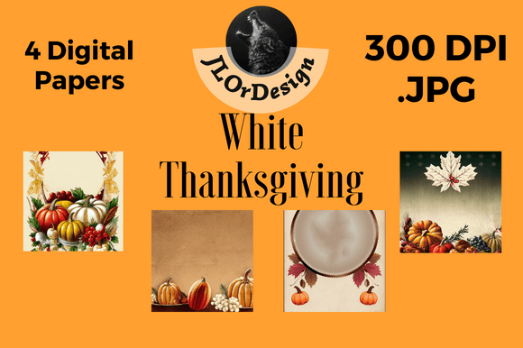 White Retro Thanksgiving Digital Papers for Your Designs